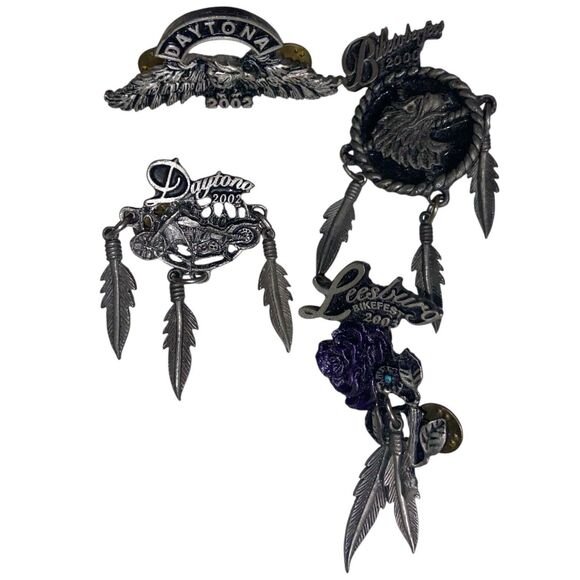 Lot Of 4 Vintage Pewter Biker Rally Pins - Picture 1 of 6